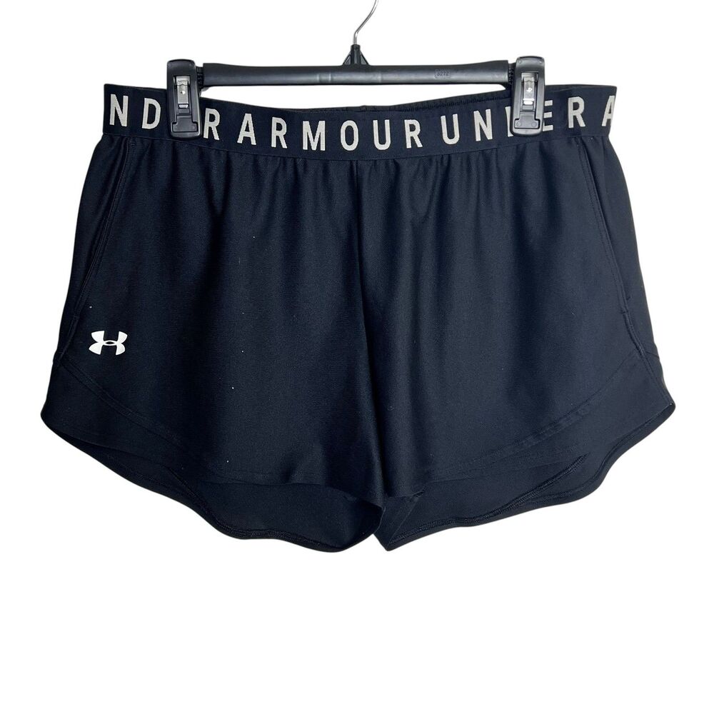 Under Armour Women's XL Black HeatGear Loose Fit Athletic Running Shorts Logo